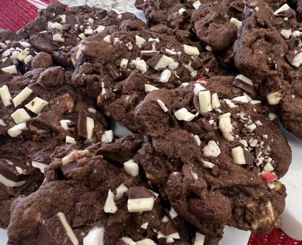 Festive Peppermint Bark-Infused Double Chocolate Chip Cookies